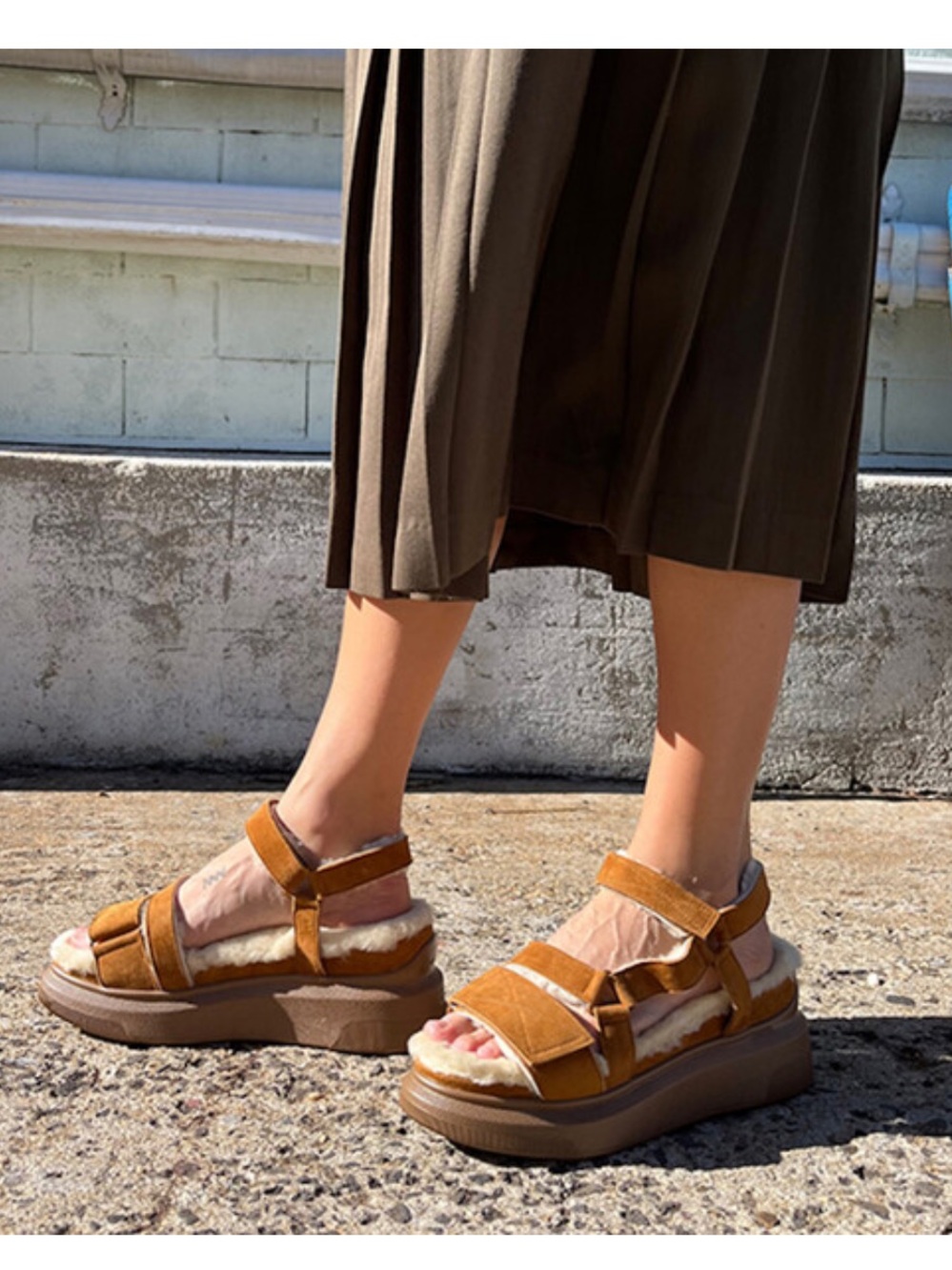 Suzanne Rae Suede Platform Shearling Lined Sandals